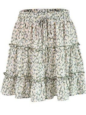 Floral Skirt Tiered Smocked Waist - Green Daisy Print